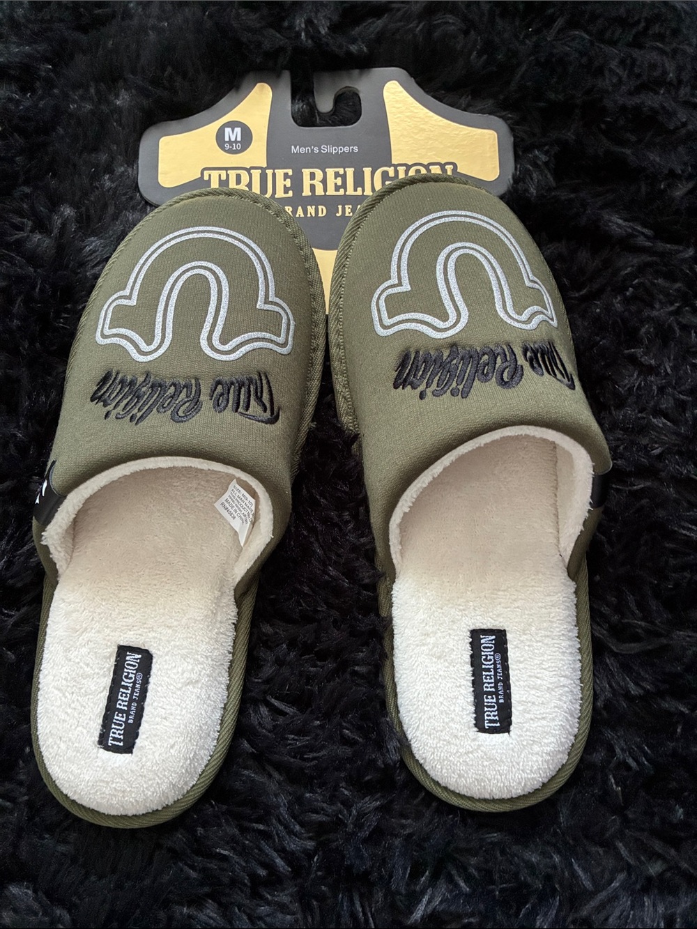 True Religion Olive Green Men's Slip-On Plush-Lined Slippers